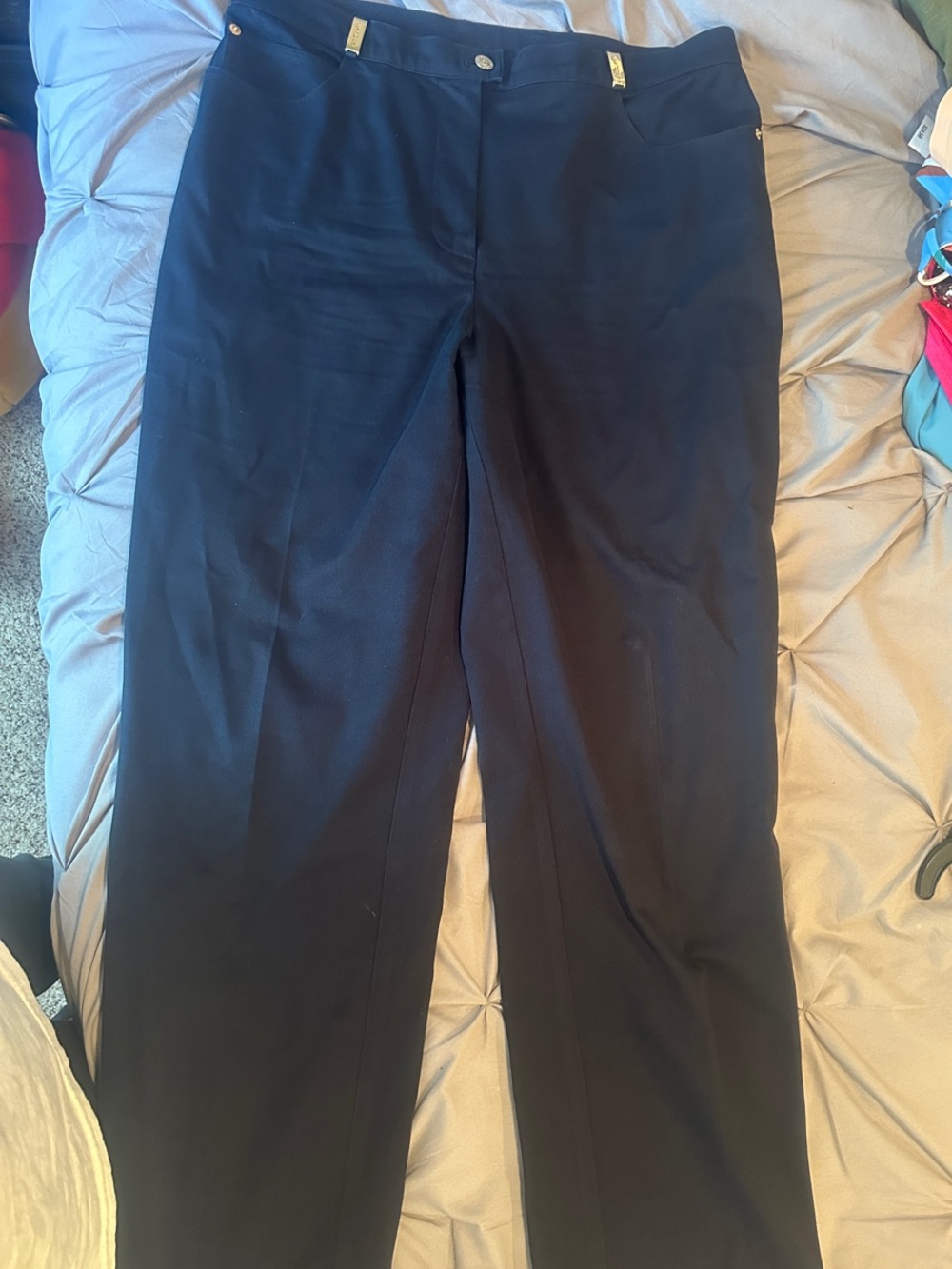 St. John Sport by Marie Gray BLACK Straight-Leg Dress Trousers with Gold Accents